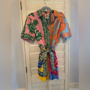 FARM Rio Multi-Color Floral Patchwork Shirt Dress
